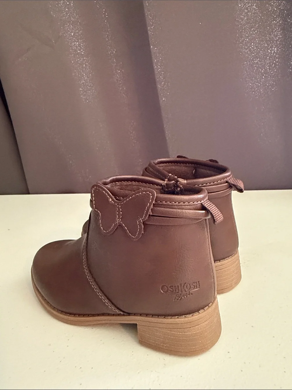 Kids Brown Ankle Boots with Butterfly Accent